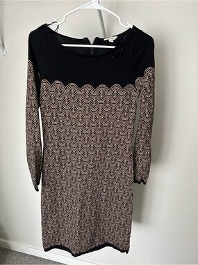 Monsoon Black and Tan Patterned Long-Sleeve Knit Dress